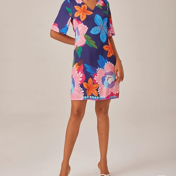 Blue and Pink Floral V-Neck Coverup Dress - Picture 2 of 3